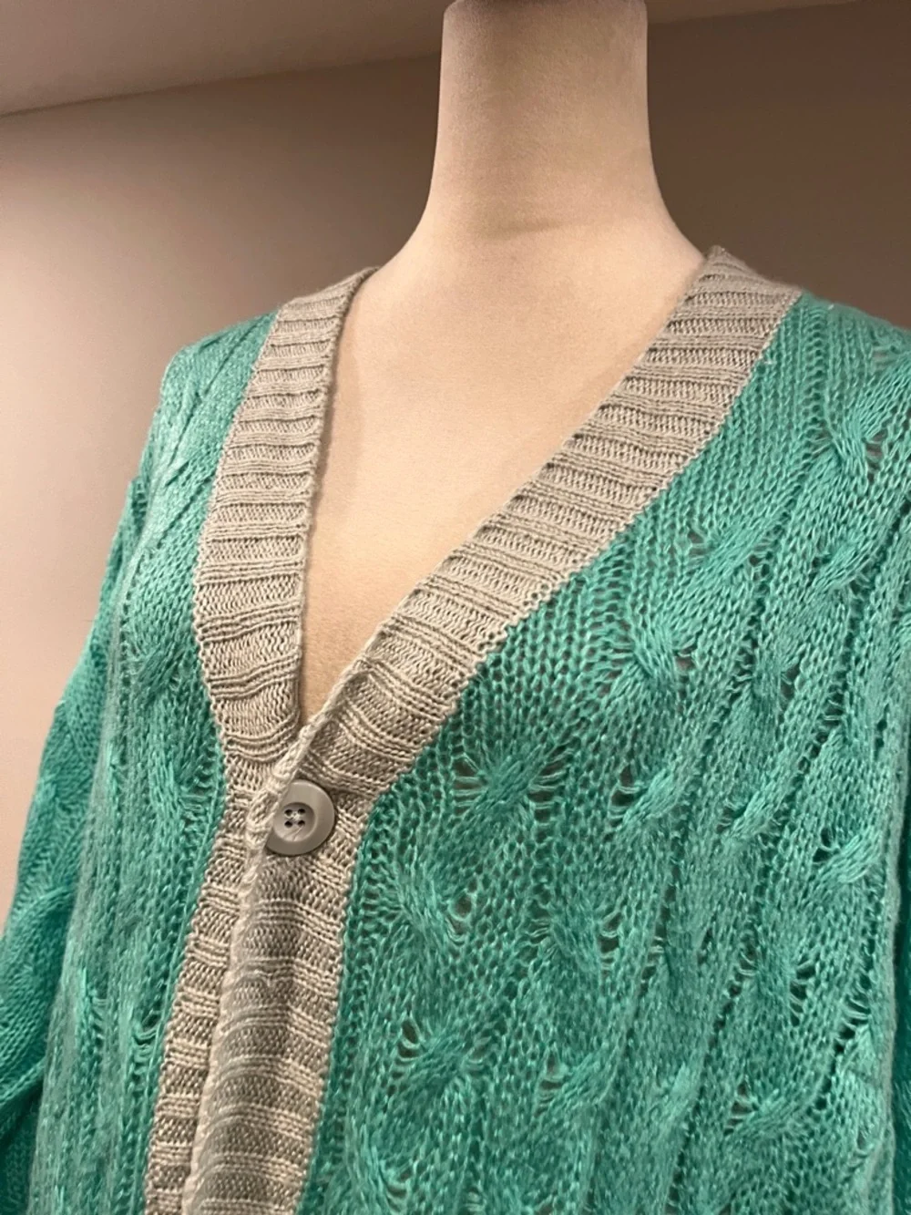LuLaRoe oversized Teal Cable-Knit Cardigan with Gray Trim size‎ medium